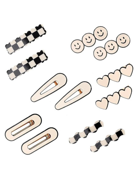 12 Clips para el Cabello Geométricos Besaleck - Blanco y Negro