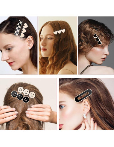 12 Clips para el Cabello Geométricos Besaleck - Blanco y Negro