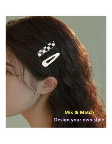 12 Clips para el Cabello Geométricos Besaleck - Blanco y Negro