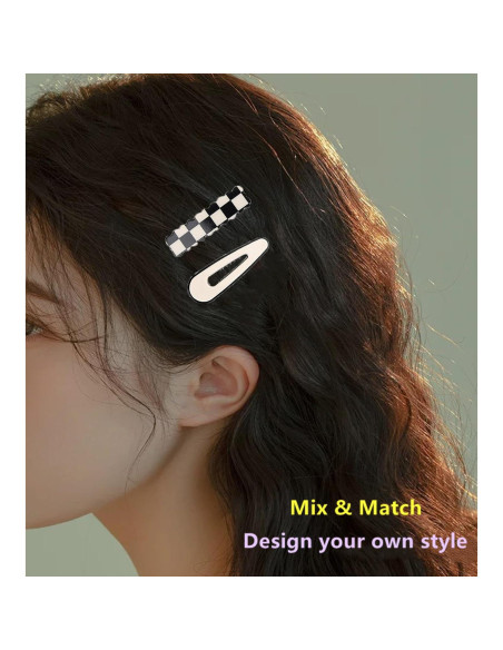 12 Clips para el Cabello Geométricos Besaleck - Blanco y Negro