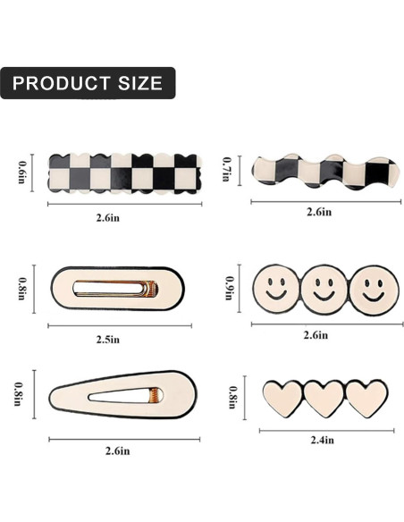 12 Clips para el Cabello Geométricos Besaleck - Blanco y Negro