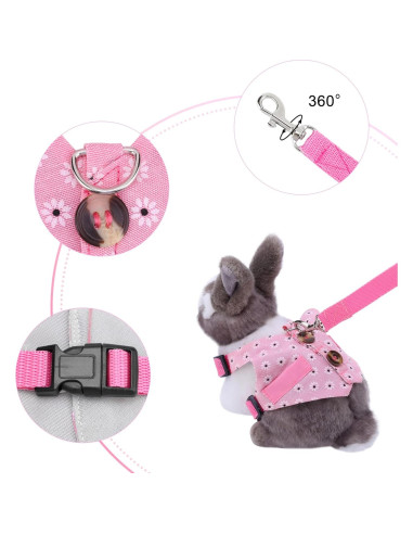 Arnés y Correa Ajustable para Conejo Timwaygo Rosa L