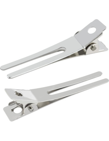 50 Clips de Doble Prong Metálicos Wobe para Peluquería Plata
