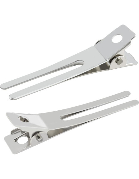 50 Clips de Doble Prong Metálicos Wobe para Peluquería Plata