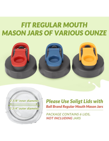 6 Tapas de Tarro Mason Soligt Boca Regular A Prueba de Fugas