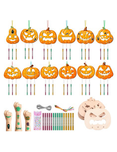 Kit de Manualidades Halloween TREACLUB - 12 Campanas de Viento de Madera