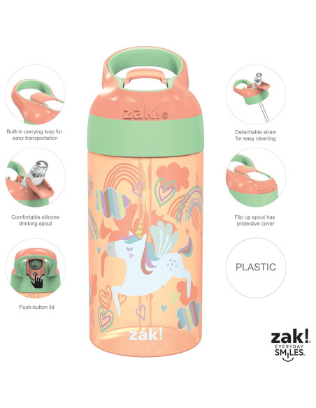 Set de 2 Botellas de Agua Zak Designs 0.47L Unicornio y Dino