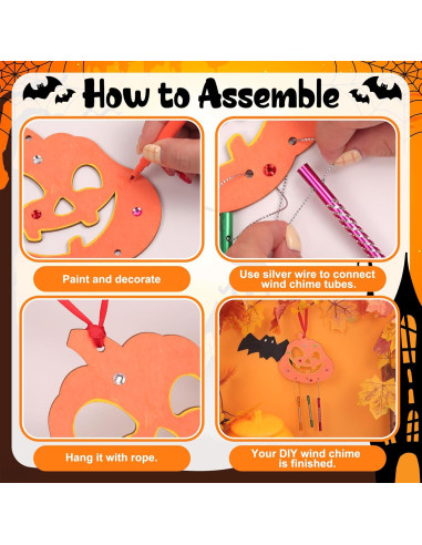 Kit de Manualidades Halloween TREACLUB - 12 Campanas de Viento de Madera