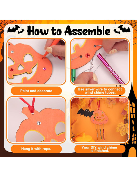 Kit de Manualidades Halloween TREACLUB - 12 Campanas de Viento de Madera