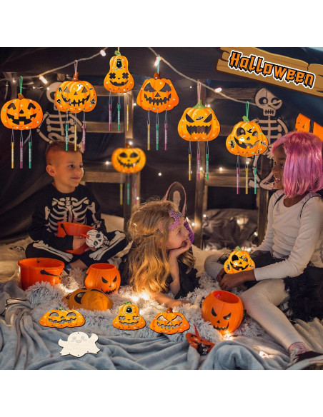 Kit de Manualidades Halloween TREACLUB - 12 Campanas de Viento de Madera