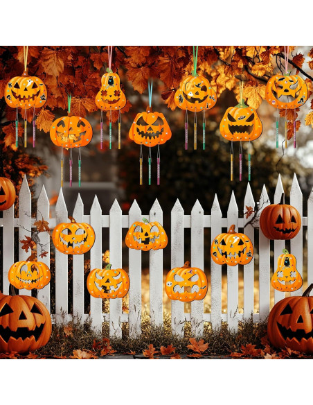 Kit de Manualidades Halloween TREACLUB - 12 Campanas de Viento de Madera