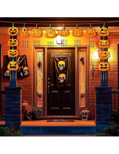 Kit de Manualidades Halloween TREACLUB - 12 Campanas de Viento de Madera