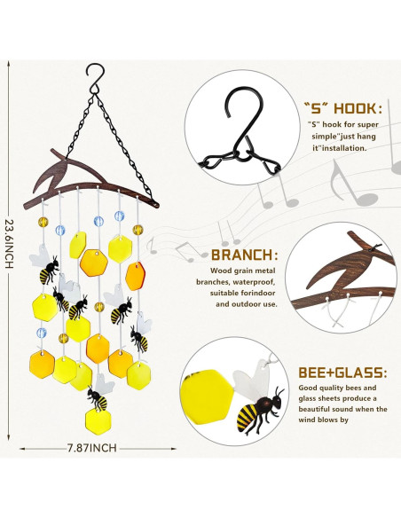 Campana de Viento de Vidrio X-PREK Abejas 38x25cm Decoración