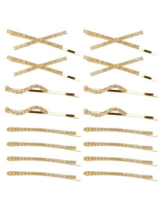 16 Horquillas de Strass Doradas La Jolie Jasmin - Clips de Pelo Elegantes