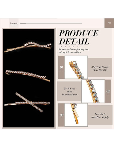 16 Horquillas de Strass Doradas La Jolie Jasmin - Clips de Pelo Elegantes