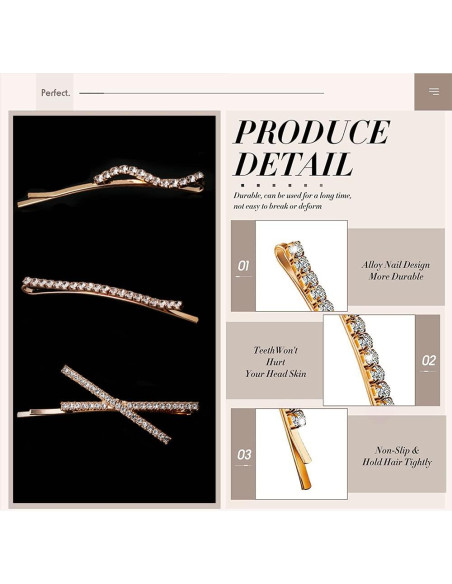 16 Horquillas de Strass Doradas La Jolie Jasmin - Clips de Pelo Elegantes