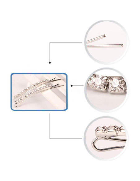 12 Horquillas de Strass Plateadas para Pelo - Accesorios de Boda