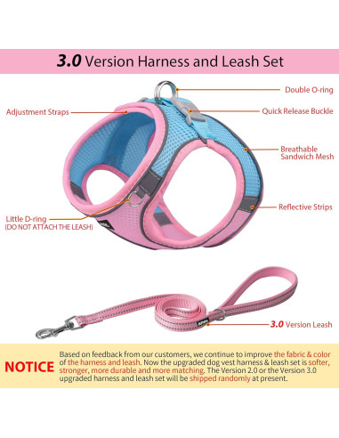 Arnés para Perro AIITLE Rosa XXS con Correa Reflectante