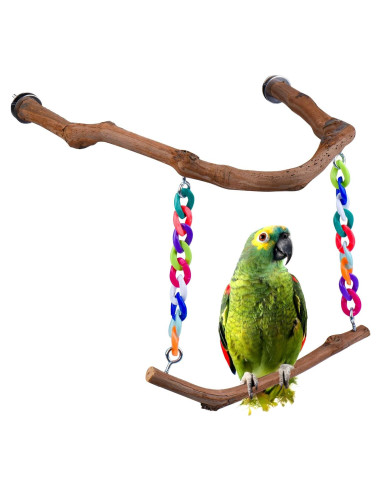 Juguete columpio para aves Cilinwan de madera natural 34.7cm