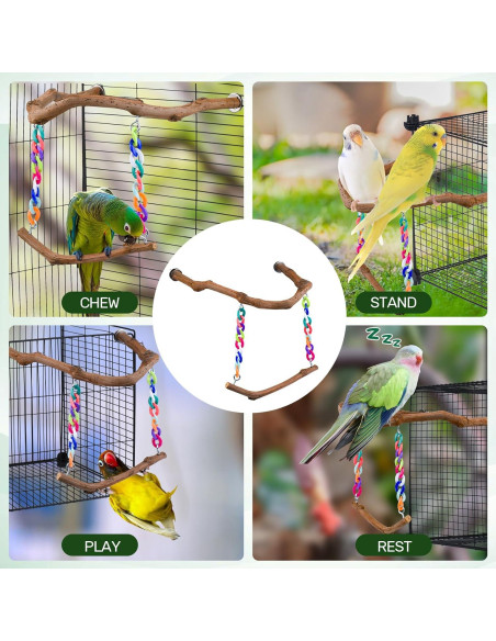 Juguete columpio para aves Cilinwan de madera natural 34.7cm