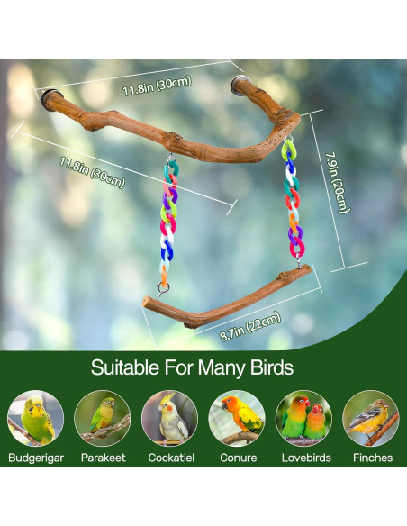 Juguete columpio para aves Cilinwan de madera natural 34.7cm