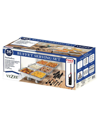 Juego Buffet Chafing Dish 36 Piezas VeZee - Aluminio y Utensilios