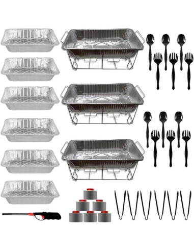 Juego Buffet Chafing Dish 36 Piezas VeZee - Aluminio y Utensilios