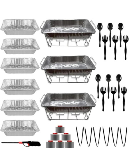 Juego Buffet Chafing Dish 36 Piezas VeZee - Aluminio y Utensilios