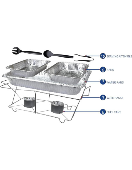 Juego Buffet Chafing Dish 36 Piezas VeZee - Aluminio y Utensilios