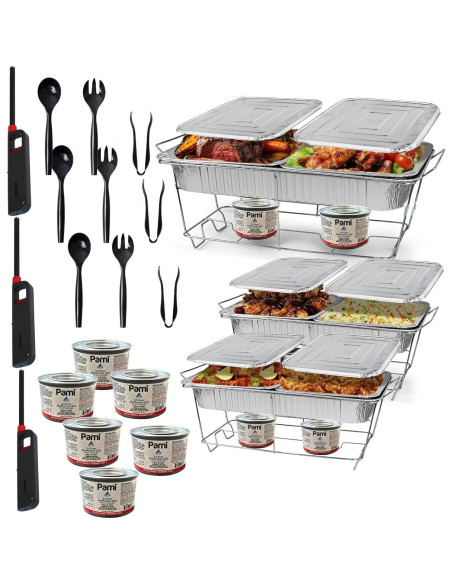 Juego Buffet Chafing Dish 36 Piezas VeZee - Aluminio y Utensilios