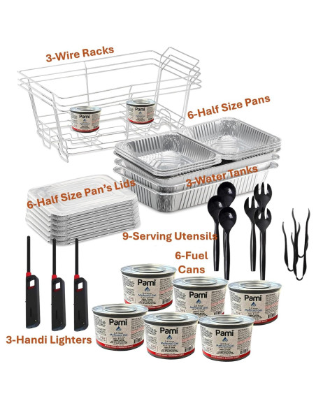 Juego Buffet Chafing Dish 36 Piezas VeZee - Aluminio y Utensilios