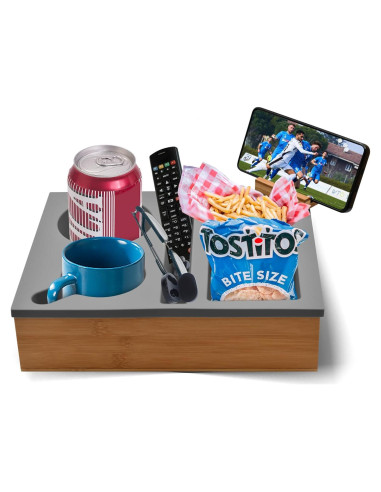 Bandeja para Sofá Ismosm Gris con Soporte para Taza