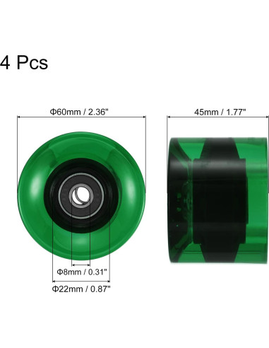Ruedas de Longboard PATIKIL 45x60mm PU Verde Claro ABEC-9