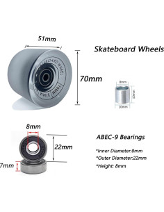 Ruedas de Longboard LOOEEL 70mm 80A con Rodamientos ABEC-9 2