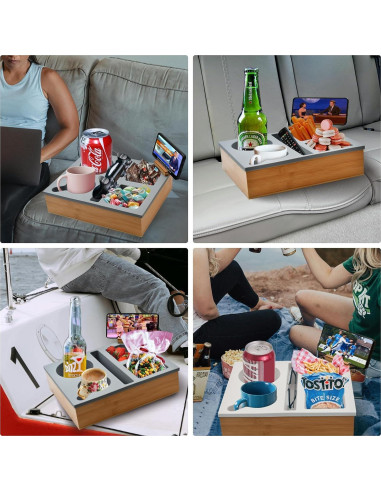 Bandeja para Sofá Ismosm Gris con Soporte para Taza