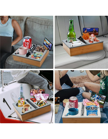 Bandeja para Sofá Ismosm Gris con Soporte para Taza