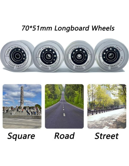 Ruedas de Longboard LOOEEL 70mm 80A con Rodamientos ABEC-9