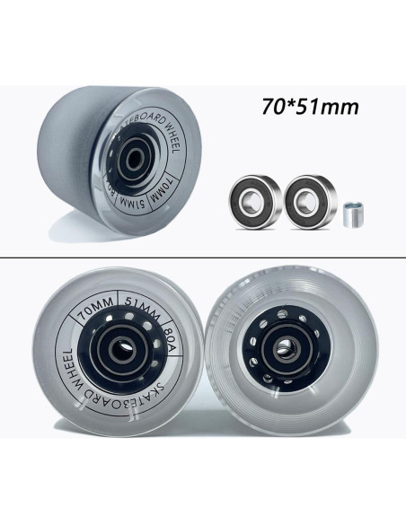 Ruedas de Longboard LOOEEL 70mm 80A con Rodamientos ABEC-9