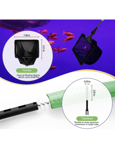 Kit de limpieza de acuarios HSIFMATE 6 en 1 con mango ajustable