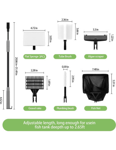 Kit de limpieza de acuarios HSIFMATE 6 en 1 con mango ajustable