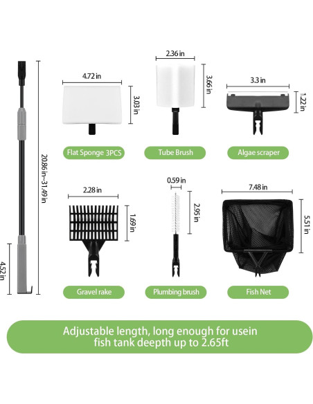 Kit de limpieza de acuarios HSIFMATE 6 en 1 con mango ajustable