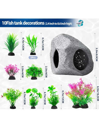 Decoraciones para Acuario CousDUoBe - Cueva de Roca y Plantas