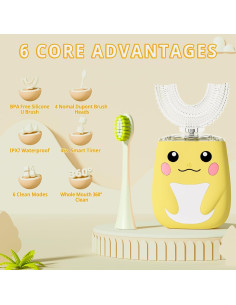 Cepillo de Dientes Eléctrico ELOTAME U para Niños 2-7 Años Amarillo 2