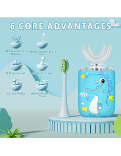 Cepillo de Dientes Eléctrico para Niños PVOGRT Azul 360 IPX7 2