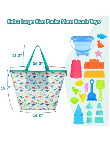 Bolsa de Juguetes de Playa BrainyBees Extra Grande Verde Dino