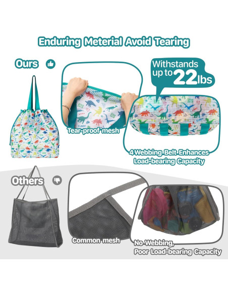 Bolsa de Juguetes de Playa BrainyBees Extra Grande Verde Dino