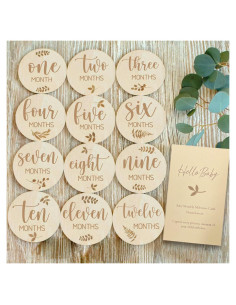Marcadores de Hitos Mensuales para Bebés de Madera Natural - Set de 6