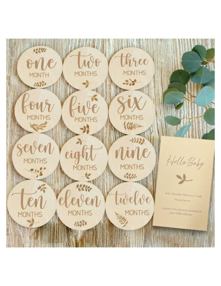 Marcadores de Hitos Mensuales para Bebés de Madera Natural - Set de 6