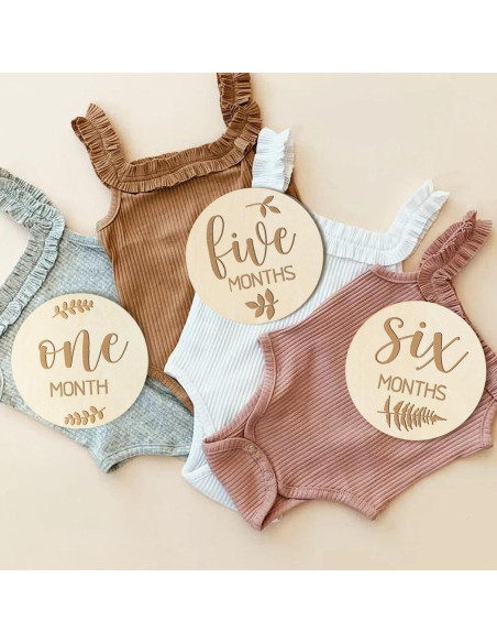 Marcadores de Hitos Mensuales para Bebés de Madera Natural - Set de 6