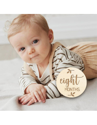 Marcadores de Hitos Mensuales para Bebés de Madera Natural - Set de 6